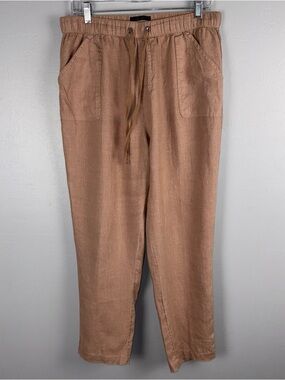 Rachel Roy Pants Women’s L Pastel Brown 100% Linen Drawstring Elastic Waist